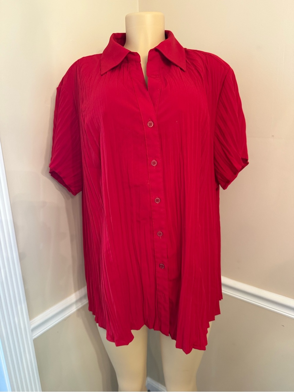 East 5th Vivid Red Women's Pleated Top